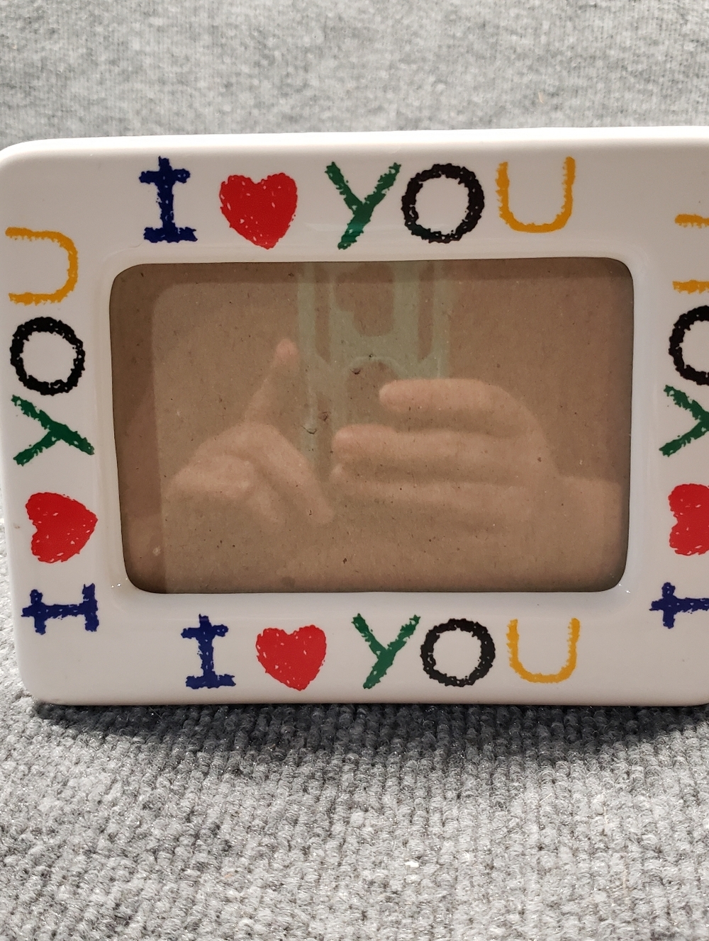 Vintage I Love You White Ceramic Picture Frame Primary Colors 7 x 5.5